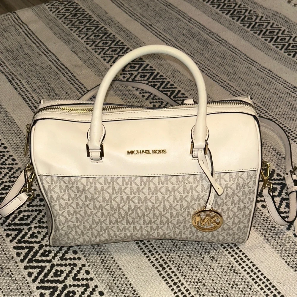 Michael Kors Monogram White and Cream duffel crossbody